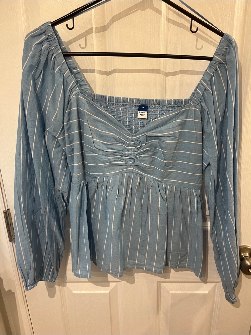 Old Navy Light Blue & White Striped Peasant Top - Women